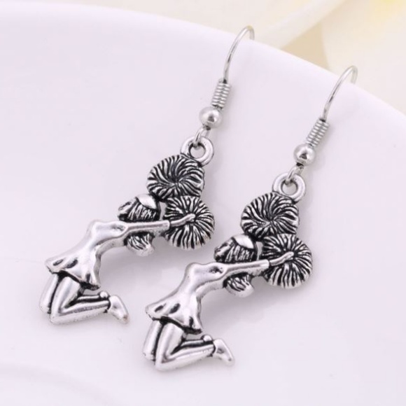 Adorable Cheerleader Tibetan Silver Tone Earrings - Picture 4 of 5
